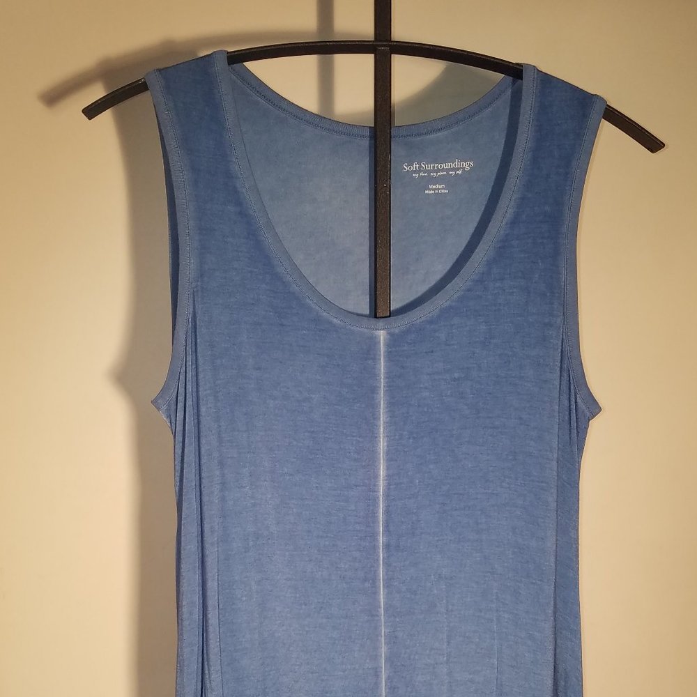 Soft Surroundings Women's Blue Top, Sleeveless, Medium, Angled Hem, Pullover